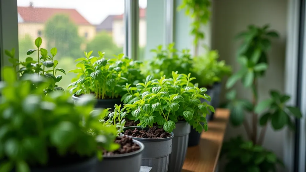 Balcony with potted plants and container garden setup, urban green space, apartment setting
